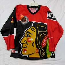 Vtg Chicago Blackhawks Nike 1990s All Over Print Hockey Jersey Men's LARGE NHL picture