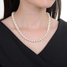 Natural White 8mm Freshwater Pearl Necklace 17'' Gold Clasp picture