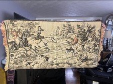 Antique Wall Tapestry English Boar Hunting Scene Horses Hound Dogs 48