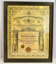 Antique 32nd Degree Scottish Rite Freemason Certificate Travis Cochran Green picture