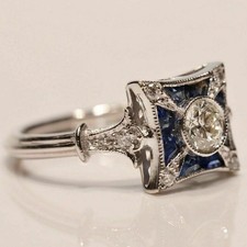 1.02Ct Old European CZ Stone Victorian Edwardian Antique Wedding Ring 925 Silver picture