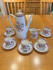Royal Tuscan Bone China Demitasse Espresso Coffee/Tea   Pot 5 Cups/ Saucers Set picture