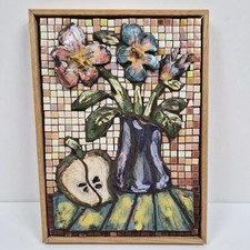 Barbara Kozero 2009 Mixed Media Mosaic Ceramic Relief Still Life Wall Art 15x11