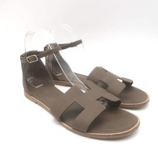 Hermes Santorini Ankle Strap Flat Sandals Etoupe Epsom Leather Size 39.5 picture