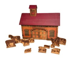 rare antique 1890s Converse Red Robin Farm vintage barn Wood with animals toy picture