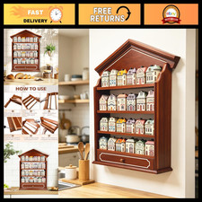 Rustic Wooden Spice Rack with Drawer & 4 Shelves - Vintage Kitchen Organizer picture