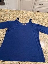 Travelers by Chicos Size 2 Women's Cold shoulder Top with Silver Chain Accents picture