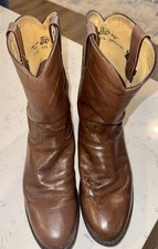 Justin Boots Roper 3174 men's brown leather Western boots with a pull-onSize9EE picture