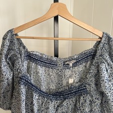 Madewell Top 2X Floral Jeanette Florentine Cropped Puff Sleeve Cotton NWT Plus picture