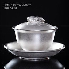 220ml Silver Cicada Cover Bowl Pure Handmade Relief Tea Gaiwan picture