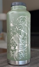 Klean Kanteen TKWide 64oz Beryl Green NWT Koi Water Lily Laser Engraved picture