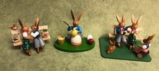 Vintage Erzgebirge Wooden Easter Bunny Rabbit Figurine Set Hand Painted Germany picture