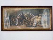 Antique Hand Colored Framed Chromo Lithograph The Horse Fair picture