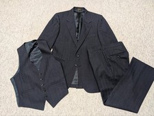 vintage USA made 3PC SUIT blue pinstriped 38S 30x28 wool 1970s-1980s picture