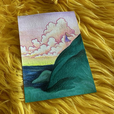 Donia “Maybe This Time (Study)” OOAK Mixed Media Painting Drawing ACEO Landscape picture