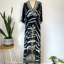 CAMILLA - ZEBRA CROSSING EMBELLISHED SILK WRAP MAXI DRESS - BLACK - S picture