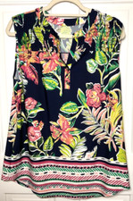 PER SEPTION CONCEPT TOP NAVY PINK FLORAL TROPICAL SLEEVELESS HENLEY SIZE XL NWT picture