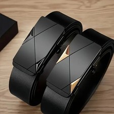 Genuine Leather Mens Ratchet Belt Belts For Men Adjustable Automatic Buckle picture