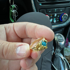 Antique Yellow 14k Gold Cocktail Ring Size 8 Oval Blue Turquoise Stone picture