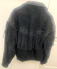 Vintage Wilsons Black Leather Fringe Jacket Size L picture
