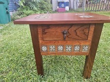Antique Mission Style Tile Inlayed Walnut End Table 19th Century picture