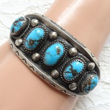 Old Native American Heavy Turquoise Cuff Bracelet Signed ML Exquisite Artistry picture