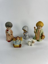 Vintage Homco #5602 Children’s Nativity Set 5 Pc Mary Joseph Jesus Angel Lamb picture