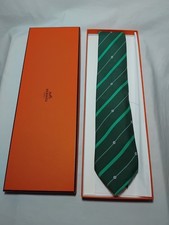 Hermes Paris Green Striped Silk Necktie Made In France picture