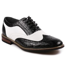 Black White Men's Tuxedo Spectator Perforated Wing Tip Lace Up Oxford Dress Shoe picture