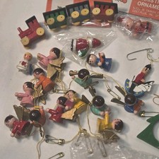 Massive Estate Lot of 101 Vintage Hand-Painted Wooden Christmas Ornaments picture