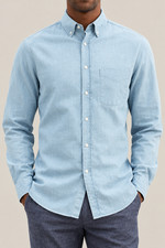 BRUNELLO CUCINELLI MEN'S VERY LIGHT DENIM COTTON BUTTON DOWN SHIRT MSRP $825 (S) picture