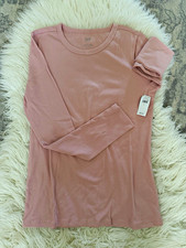GAP Women's Essential Ribbed Knit Long Sleeve Crew Neck T-Shirt Pink L picture
