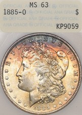 1885-O $1 ANACS MS63 Genie Lamp Soapbox Morgan Silver Dollar Toned New Orleans picture