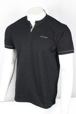 Guess Men's Ricardo Short Sleeve Slit Henley T Shirt Jet Black Textured picture
