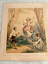 Antique 1850s French Hand-Colored Lithograph L’Escarpolette Auguste Bry Paris picture