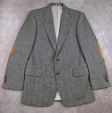 Vintage Tweed Sport Coat 40R Herringbone Suede Elbow Leather Buttons Blazer Prep picture