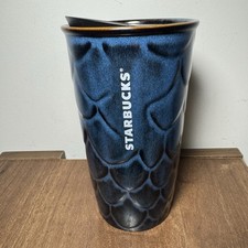 2017 Anniversary Starbucks Mermaid Blue Scales 10 oz Ceramic Travel Tumbler wLid picture