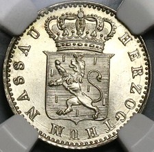 1855 NGC MS 64 Nassau 6 Kreuzer German State Silver Coin POP 1/4 (22060405C) picture