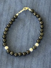 Obsidian And Sterling Silver Beaded Bracelet Approximately 8” picture