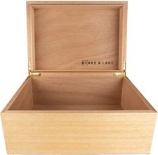 Large Wooden Box with Hinged Lid - Wood Keepsake Boxes Blonde Oak Wood Box picture