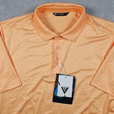 NEW Levelwear Polo Shirt Mens Medium Orange Geometric UPF Moisture Wicking Golf picture