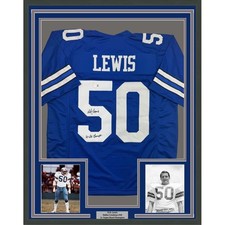 Framed Autographed/Signed DD Lewis 35x39 Dallas Retro Blue Jersey BAS COA picture