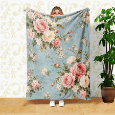 Vintage Blue Rose Floral Coral Fleece Blanket Romantic Decor picture