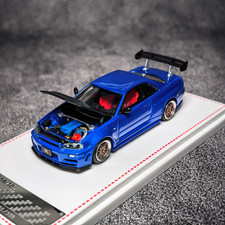 FH 1/64 Skyline GTR R34 Blue Carbon Hood Diecast Car Model picture