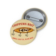 Chippewa Bait Immell Bait Co. Blair WI Vintage Style Fishing Lure Pinback Button picture