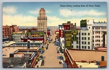 Texas Street El Paso TX Bassett Tower Sears Walgreen Curt Teich Postcard c1930s picture