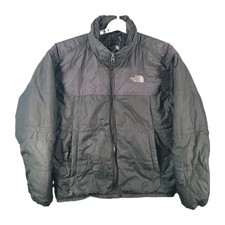 The North Face Grey Black Puffer Jacket Mens Medium Insulated Mock Neck Full Zip picture