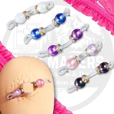 Pair of Fake Non Piercing Nipple Rings - Faux Barbells - Pearl Colors picture