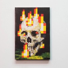 Pixel Flame Skull Wall Art picture