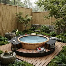 vidaXL Black PE Rattan Hot Tub Surround Storage Power Pack Not Included 283cm picture